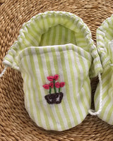 Baby Girl Embroidered Green and White Tie-Up Style Baby Booties – Pink Flower Pot