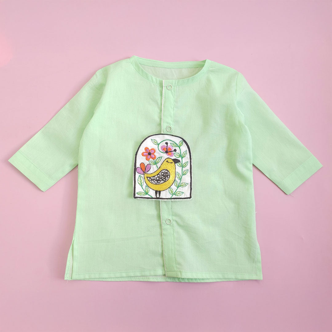 Keebee Organic Cotton Embroidered Mint Green Newborn Kurta & Dhoti Pant Set – Birds in Bloom