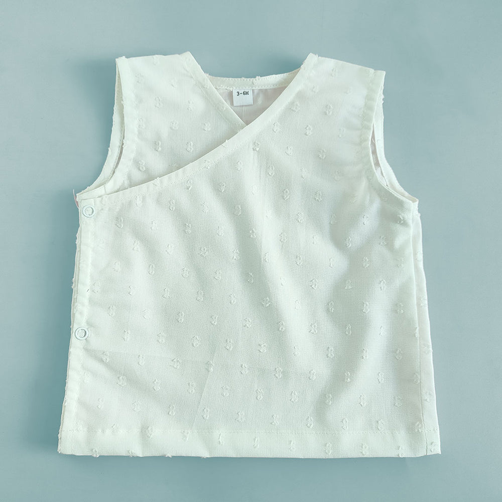 Kimono Wrap Style Solid Textured Baby Jabla Set - White