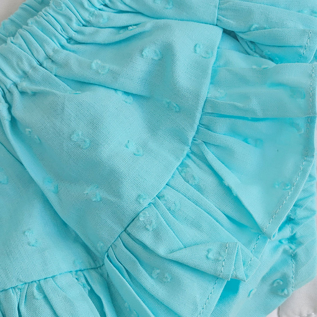 Keebee Organic Cotton Ruffled Baby Girl Bloomer with Textures - Turquoise Blue