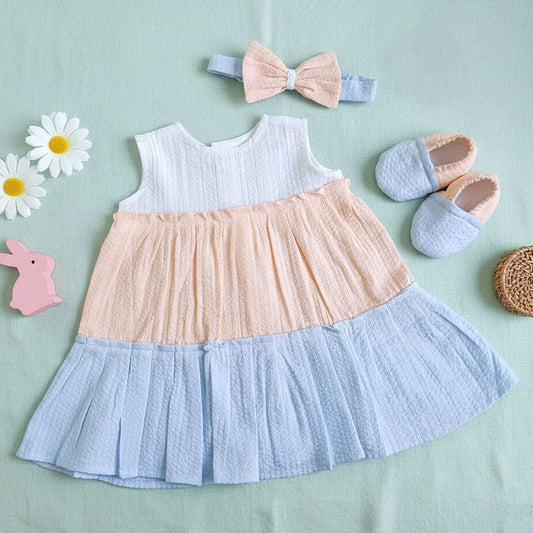 Keebee Organic Cotton Baby Girl Solid Tier Dress and Accessories Set - Multicolor