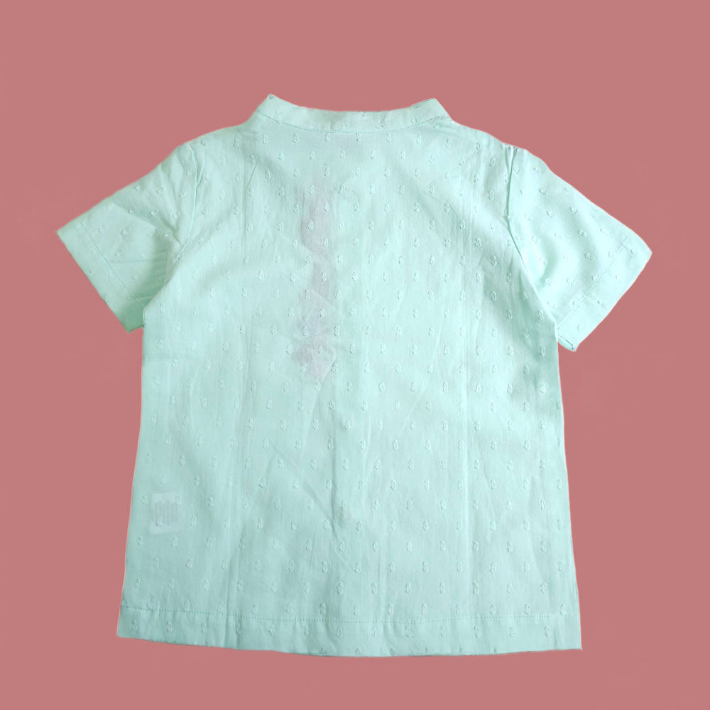 Aqua Embroidered Shirt with Putta Texture - Mushrooms