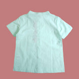 Aqua Embroidered Shirt with Putta Texture - Mushrooms
