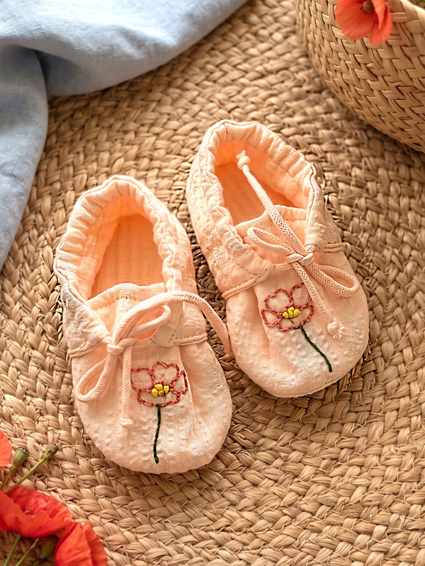 Baby Girl Embroidered Sweet Peach Tie-Up Style Baby Booties – Poppy Field
