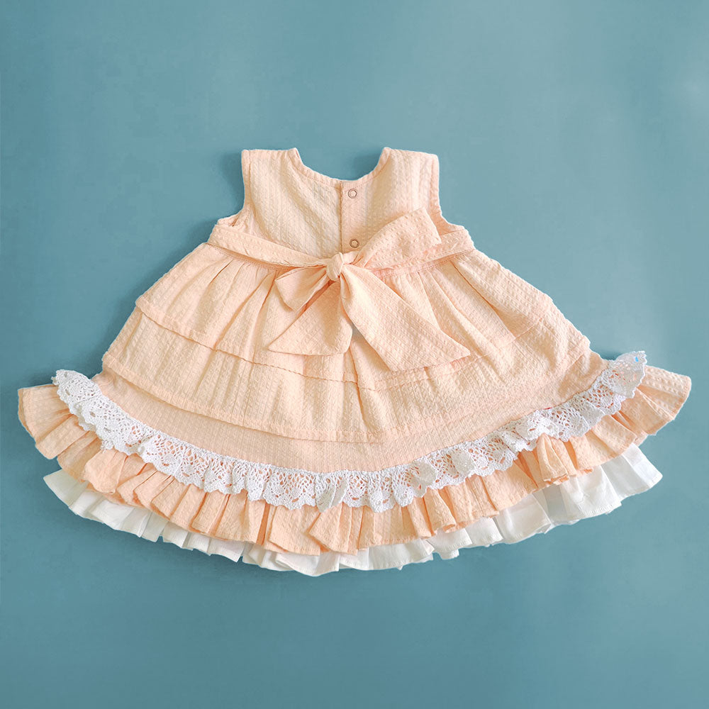Keebee Organic Cotton Hand Embroidered Peach Baby Girl Peony Dress