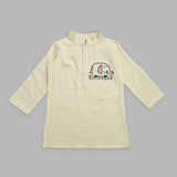 Boys Hand Embroidered Yellow Kurta paired with Pajama Pants - Elephant