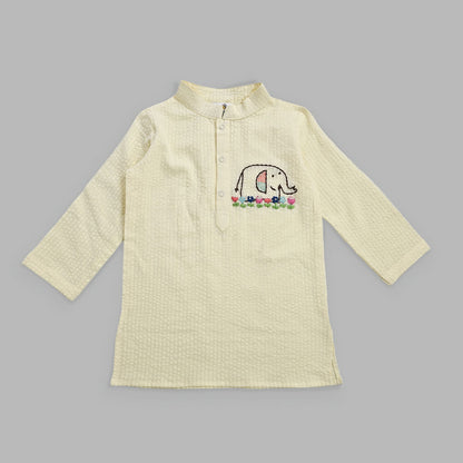 Hand Embroidered Yellow Kurta paired with Pajama Pants - Elephant