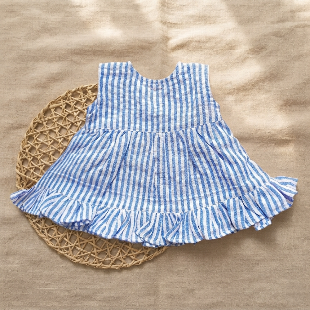 Newborn Baby Girl Embroidered Blue and White Wrap Dress - Lemons and Leaves