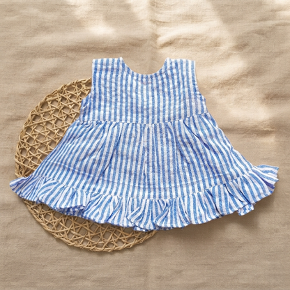 Embroidered Newborn Blue and White Wrap Dress - Lemons and Leaves