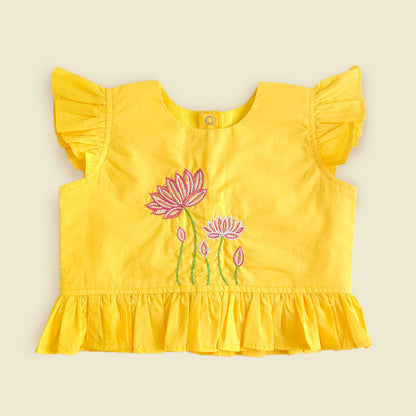 Embroidered Yellow and Hot Pink Lehenga Set - Lotus Pond
