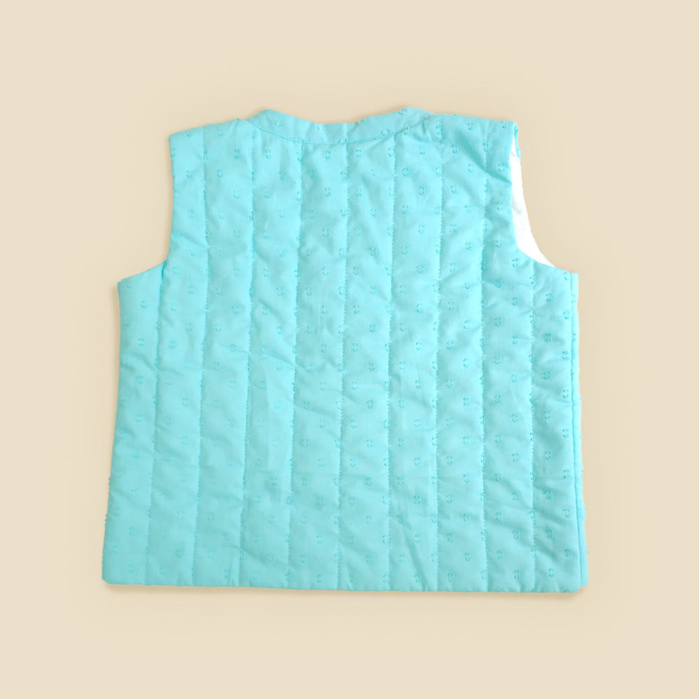 Embroidered Turquoise Blue Quilted Vest with Pockets - Frosty Plants
