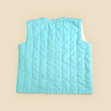 Embroidered Turquoise Blue Quilted Vest with Pockets - Frosty Plants