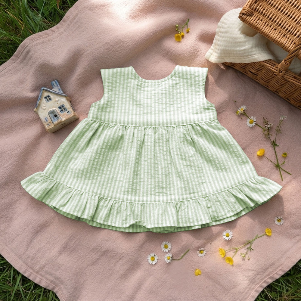 Baby Girl Embroidered Lime Green and White Wrap Dress - Home Sweet Home