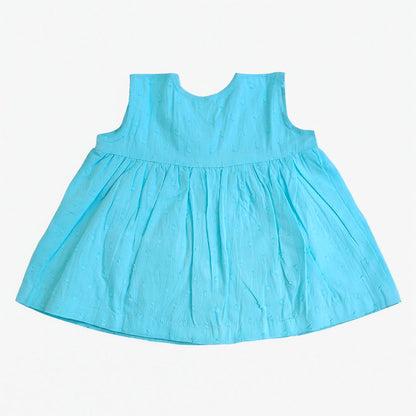 Embroidered Newborn Turquoise Blue Button Up Dress - Pockets