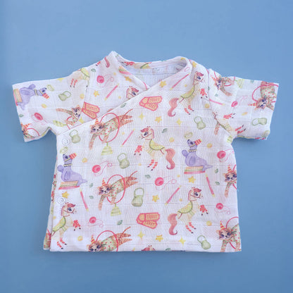Muslin Printed White Jabla, Diaper Pants and Accessories Set - Circus Crew