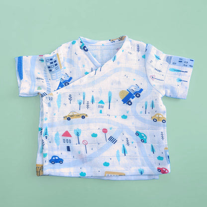 Muslin Printed White Jabla, Diaper Pants and Accessories Set - Tiny Town