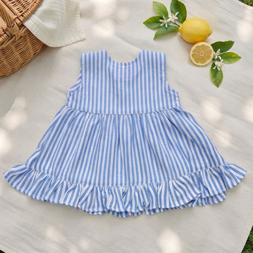 Baby Girl Embroidered Blue and White Wrap Dress and Accessories Set - Lemons and Leaves