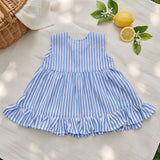 Baby Girl Embroidered Blue and White Wrap Dress and Accessories Set - Lemons and Leaves