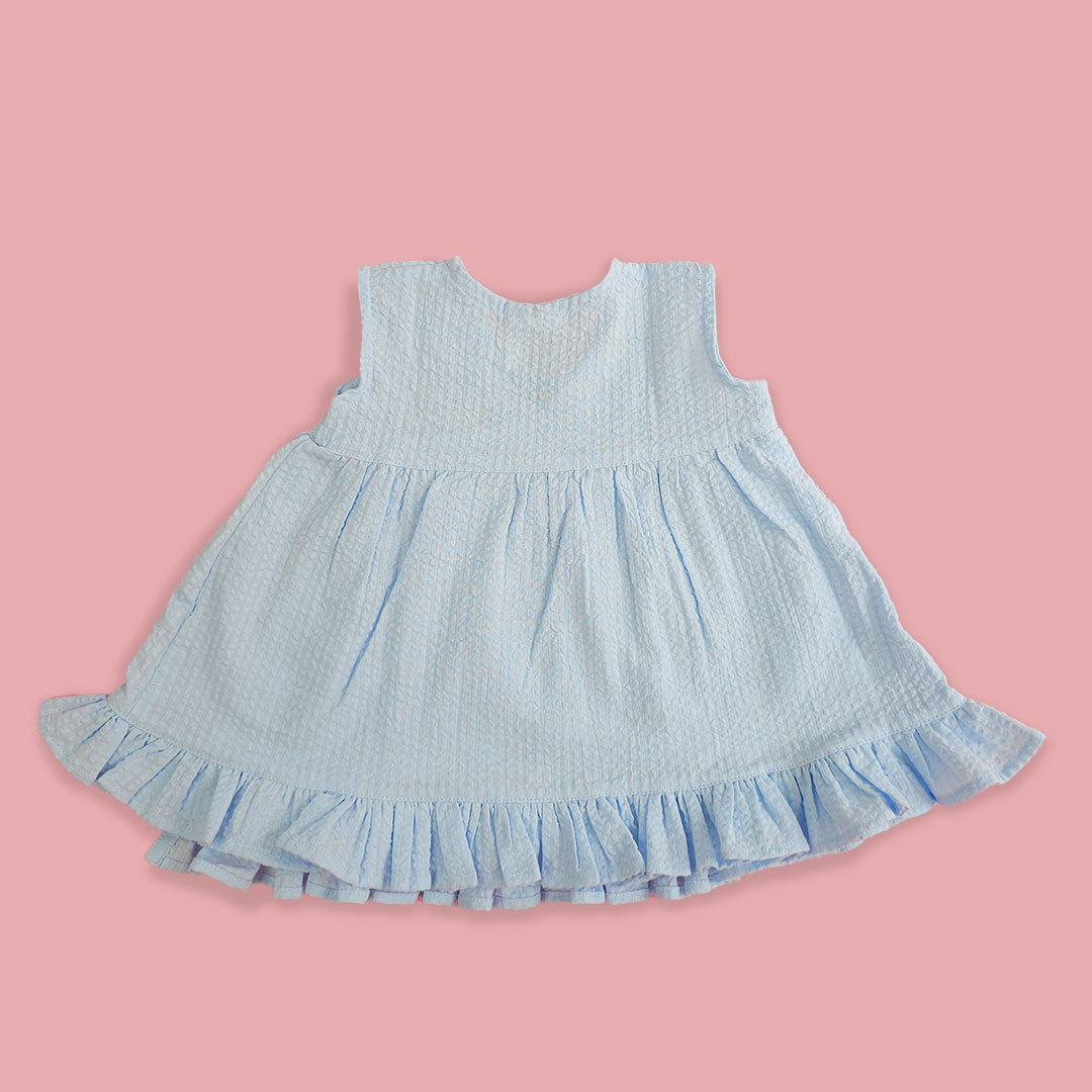 Keebee Organic Cotton Solid Textured Girls Jabla / Dress - Light Blue