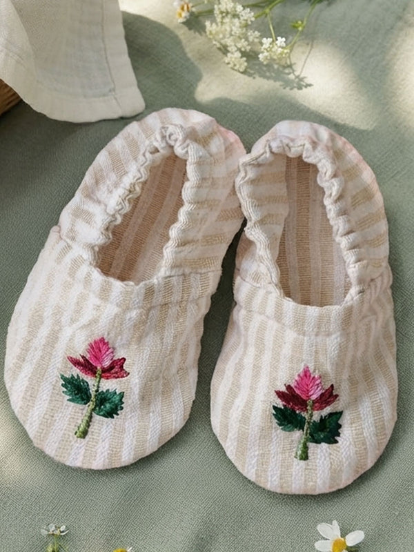 Baby Girl Embroidered Beige and White Shoes - Pink Bloom