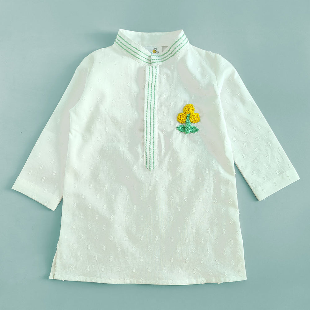 Boys Embroidered White Kurta paired with Pajama Pants - Marigold