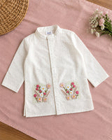 Boys White and Green Embroidered Kurta and Pajama Pants Set - Bloom in Window