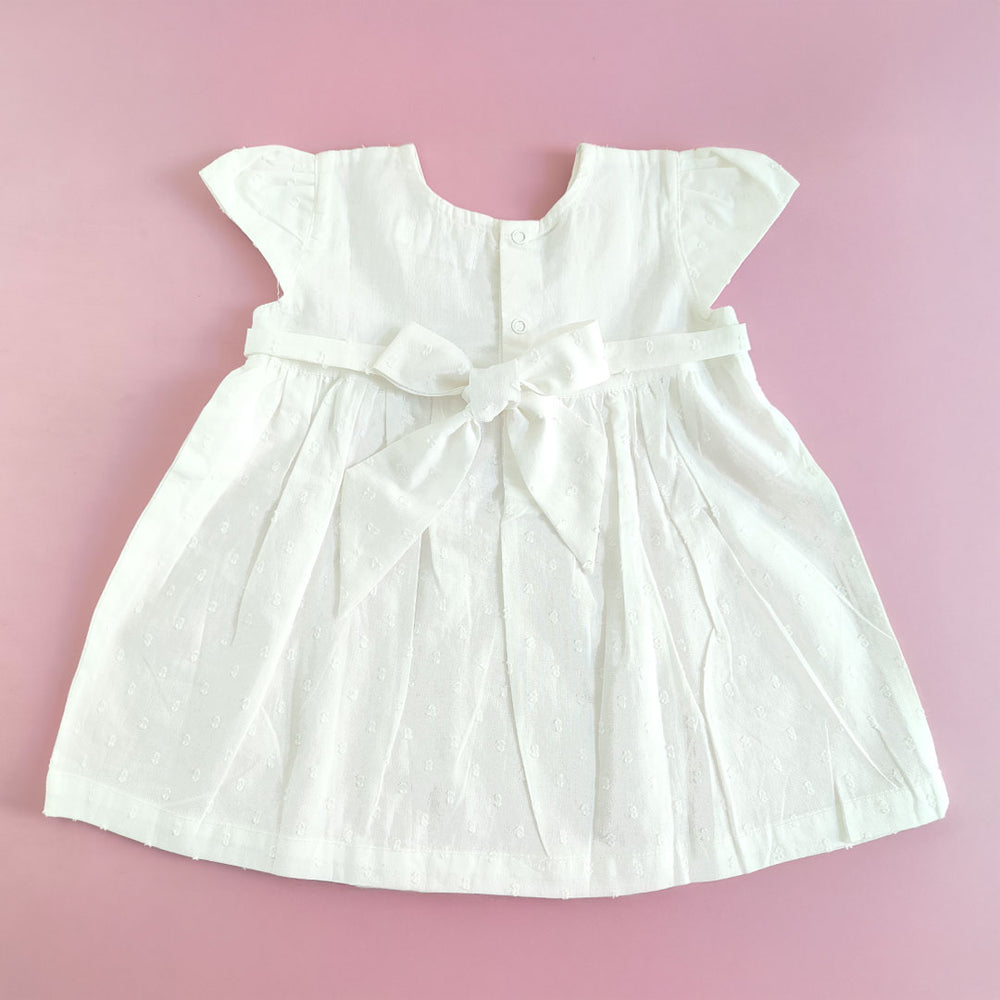 Textured Embroidered White Dress with Cap Sleeves - Paisley