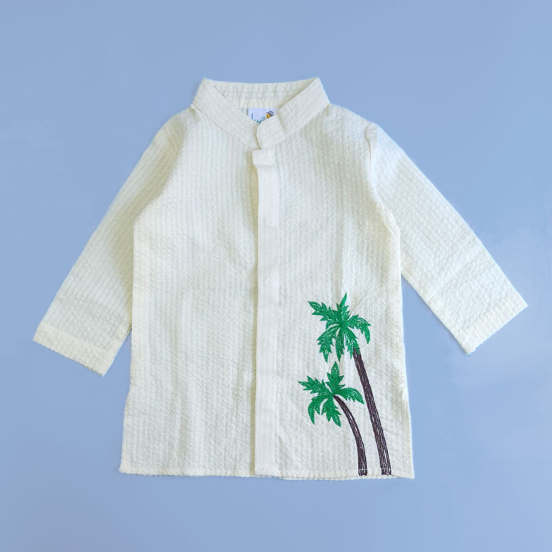 Keebee Organic Cotton Yellow Embroidered Kurta paired with Pajama Pants - Palm Trees