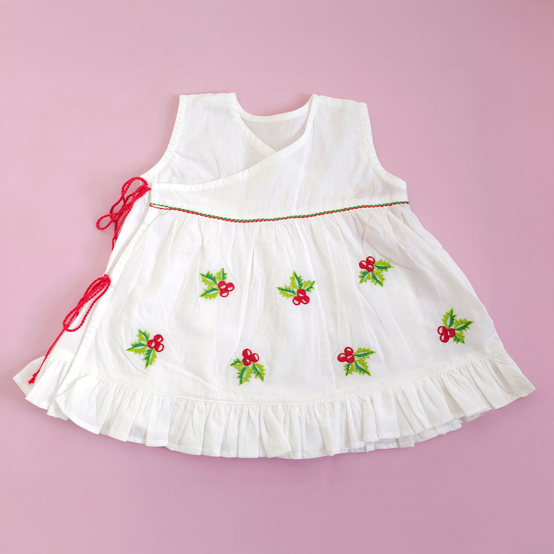 Keebee Organic Cotton Baby Girl Embroidered White Dress and Accessories Set - Merry Holly