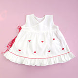 Embroidered White Dress and Accessories Set - Red Heart