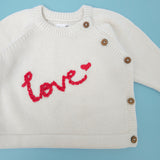 Hand Embroidered White Sweater - Love