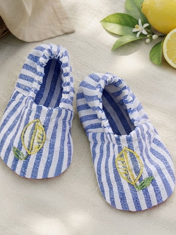Unisex Baby Embroidered Blue and White Shoes - Lemons and Leaves