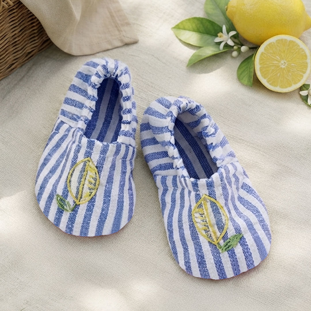 Unisex Baby Embroidered Blue and White Shoes - Lemons and Leaves