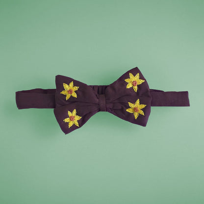 Choco Brown Embroidered Classic Bow Headband - Sunflower