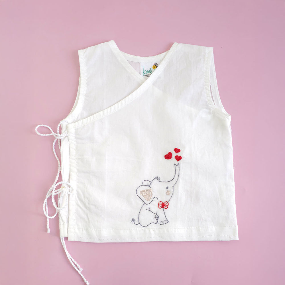 Embroidered White Jabla, Diaper Shorts & Accessories Set - Elephant