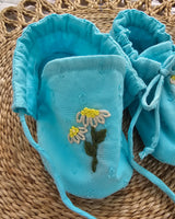 Baby Unisex Embroidered Turquoise Blue Tie-Up Style Baby Booties – Flower Garden