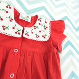 Puff Sleeve Laced Romper - Red Cherry