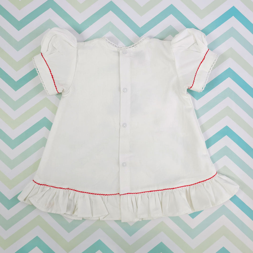 Embroidered White Puff Sleeve Dress - 'My First Christmas'