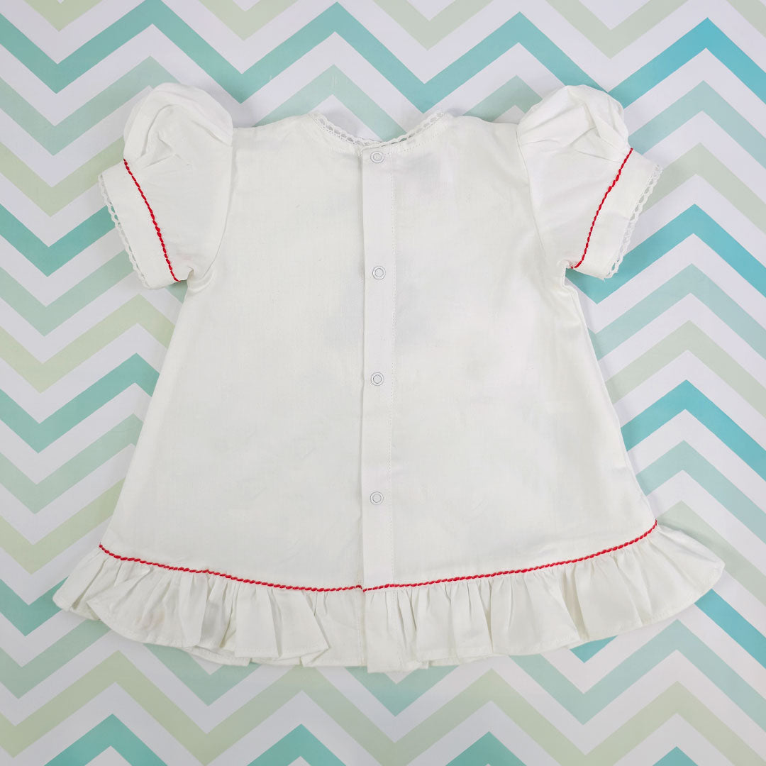 Keebee Organic Cotton Embroidered Baby Girl White Puff Sleeve Dress - 'My First Christmas'