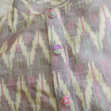 Boys Handloom Raw Silk Pastel Ikat Kurta and Pink Pajama Pants Set