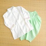 Baby Boy Embroidered White Kurta paired with Green Patiala Pants - Stripes