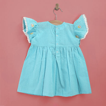 Embroidered Turquoise Blue Dress - Flower Garden