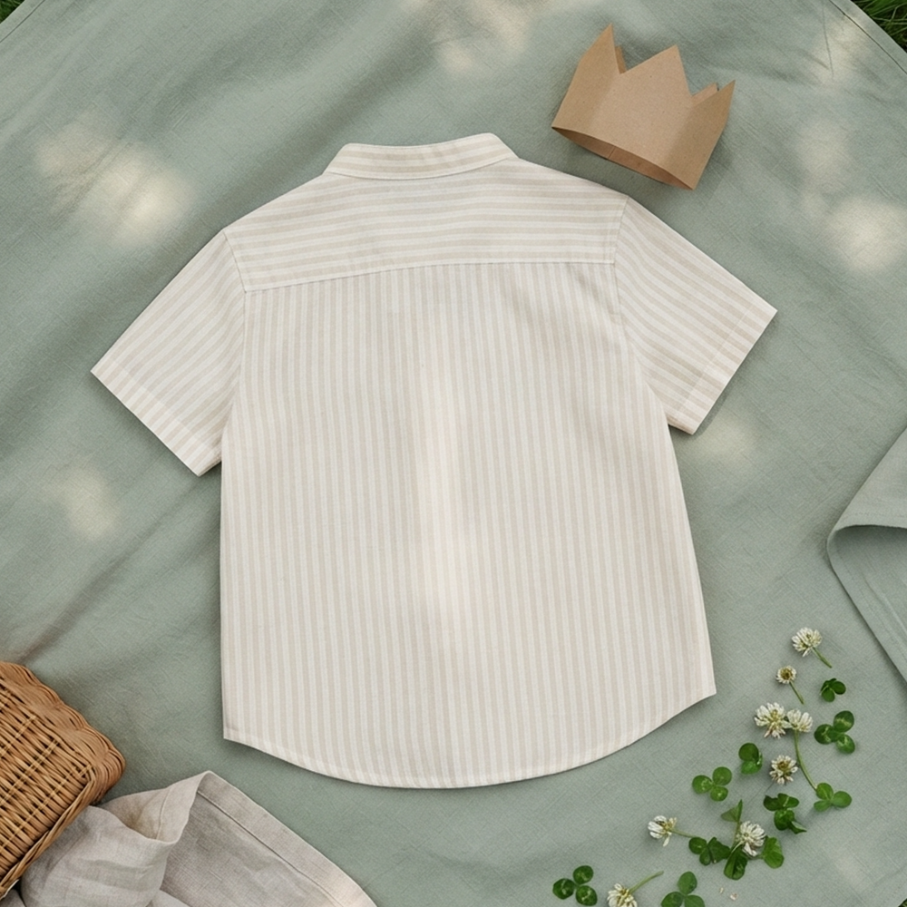 Boys Embroidered Beige and White Shirt - Frog the Prince