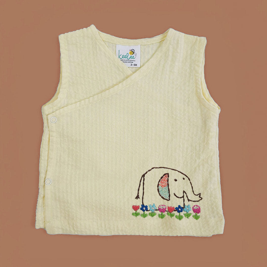 Keebee Organic Cotton Embroidered Yellow Baby Jabla and Diaper Shorts Set - Lil Elephant
