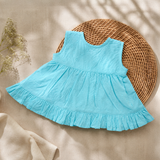 Newborn Baby Girl Embroidered Turquoise Blue Wrap Dress - White Flowers