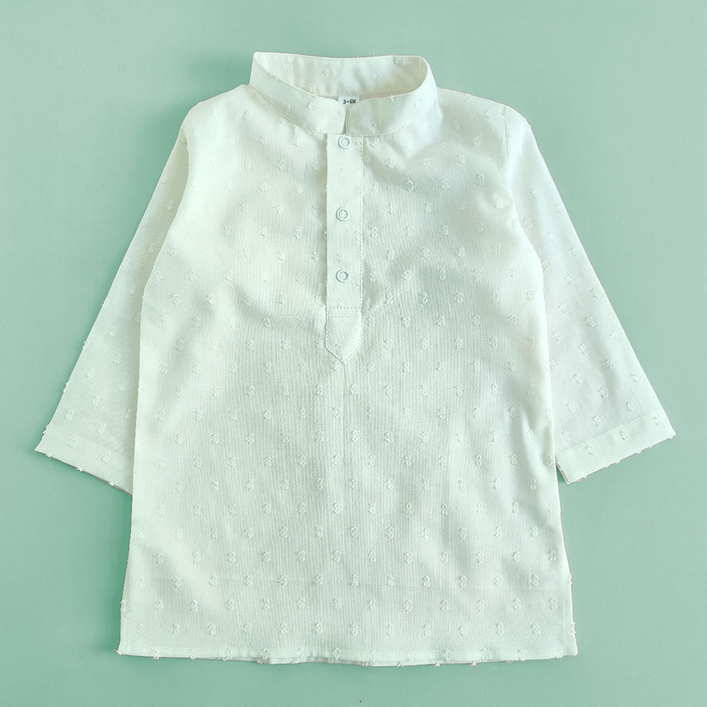 Boys Textured Kurta paired with Pajama Pants - White