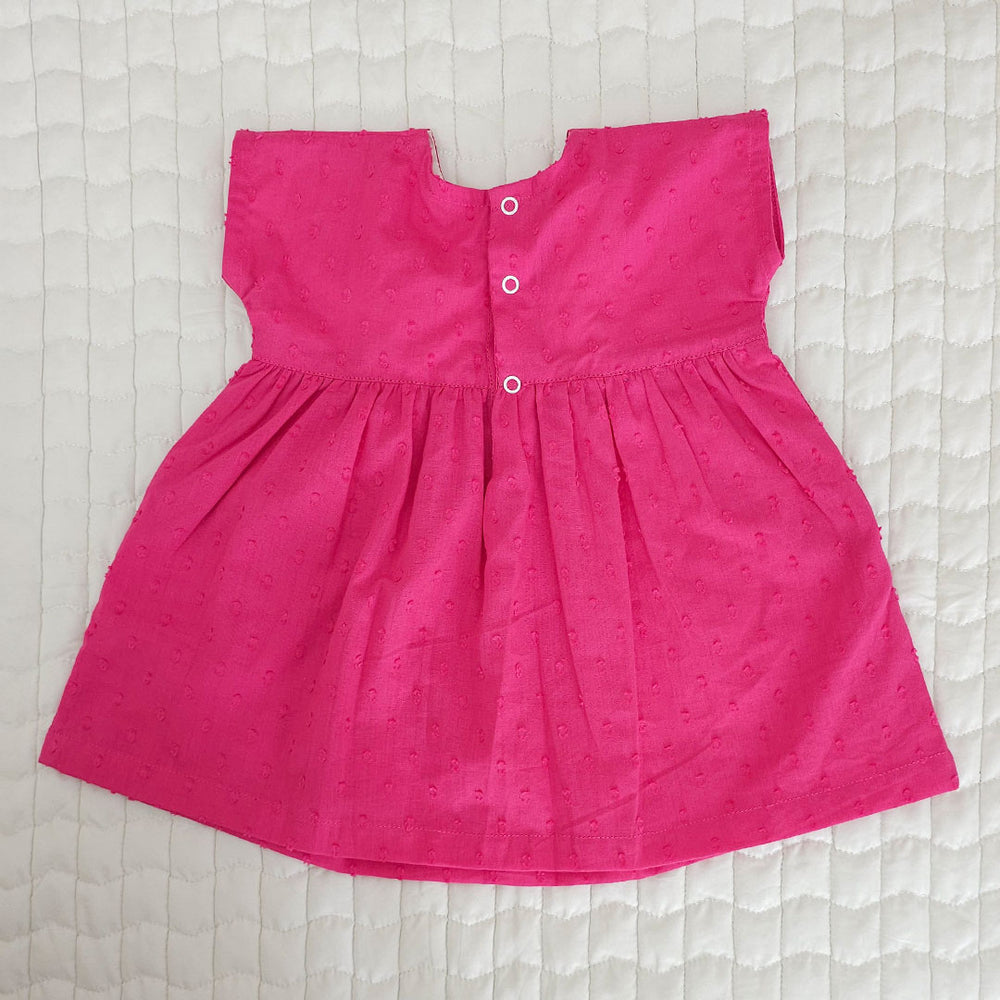 Embroidered Hot Pink Pocket Dress - Yellow Flowers