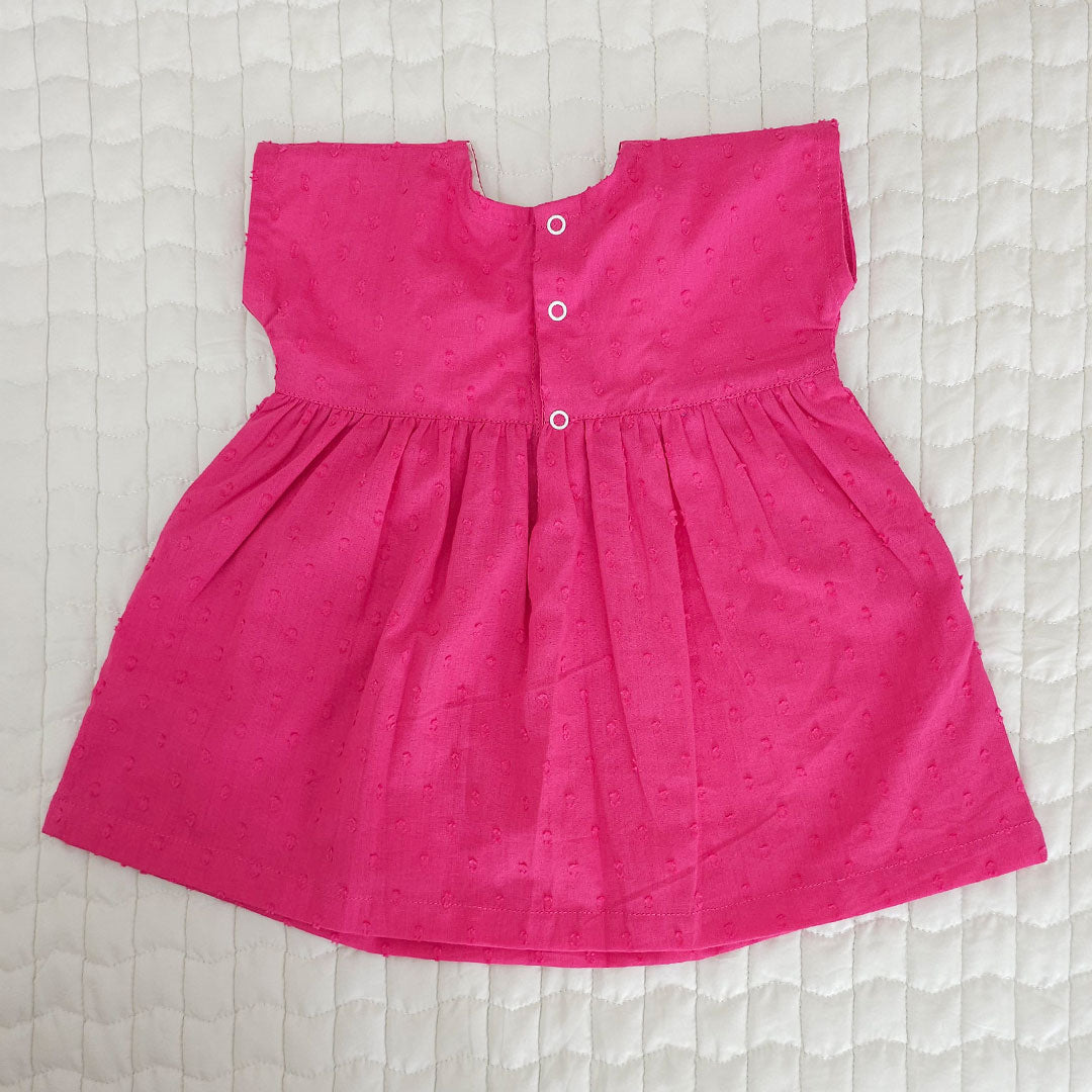 Keebee Organic Cotton Embroidered Girls Hot Pink Pocket Dress - Yellow Flowers