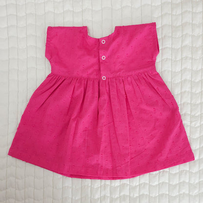 Embroidered Hot Pink Pocket Dress and Accessory Set - Yellow Flowers