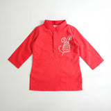 Baby Boy Embroidered Red Kurta paired with Pajama Pants - Tiger